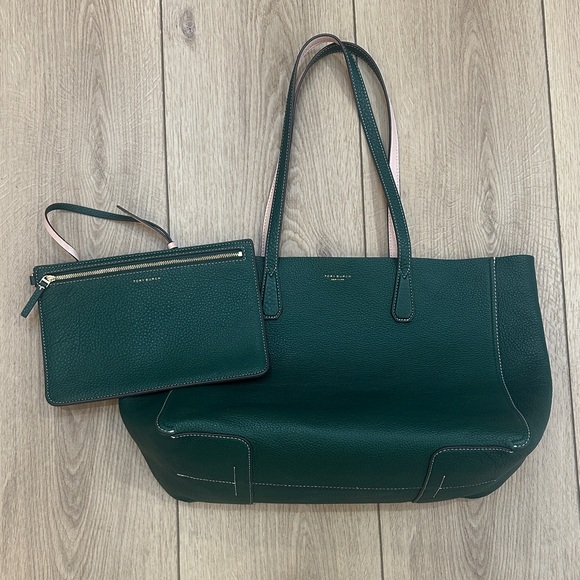 Tori Burch hunter green pebble tote and pouch perfect condition - Picture 1 of 5